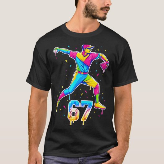 Baseball Drip Ice Cream Number 67 Player Or 67th B Tシャツ (正面)