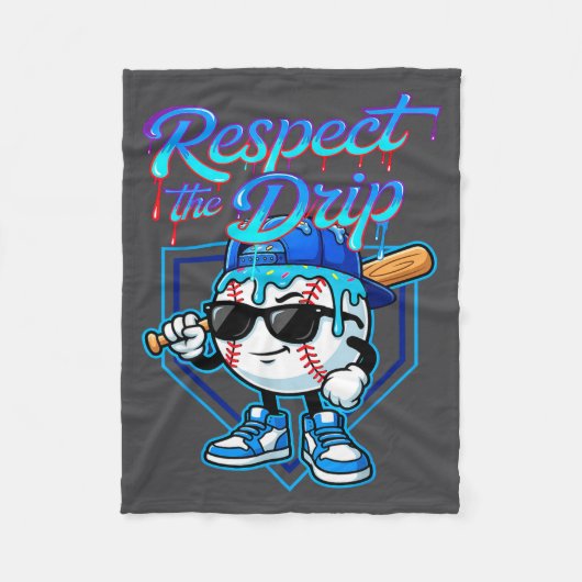 Baseball Drip Ice Cream Respect The Drip Home Plat フリースブランケット (正面)