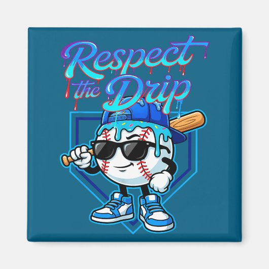 Baseball Drip Ice Cream Respect The Drip Home Plat マグネット (正面)