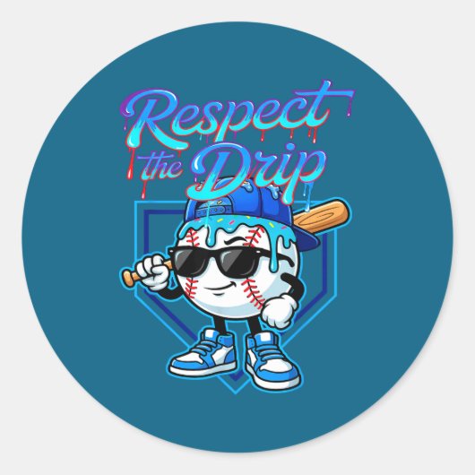 Baseball Drip Ice Cream Respect The Drip Home Plat ラウンドシール (正面)