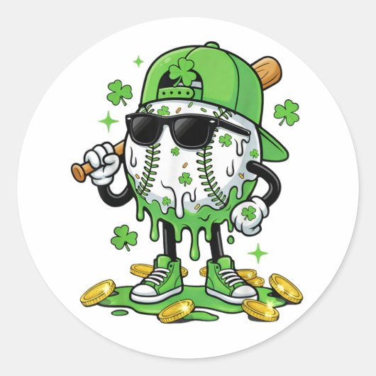 Baseball Drip Ice Cream St Patricks Day ラウンドシール (正面)