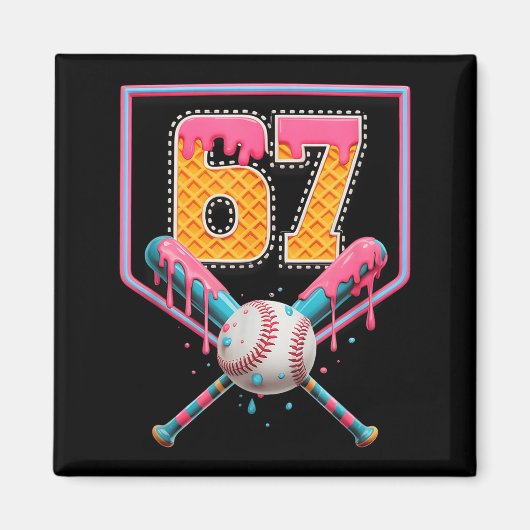 Baseball Drip Number 67 Fun Six Seven 6 7 Meme Des マグネット (正面)
