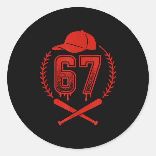 Baseball Drip Number 67 Player Or 67th Birthday  ラウンドシール (正面)