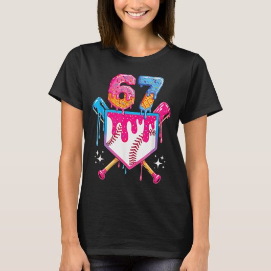 Baseball Drip Number 67 Player Or 67th Birthday  Tシャツ (正面)