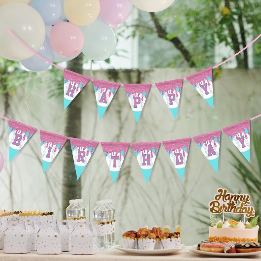 Baseball Drip Pennant Happy Birthday バンティングフラッグ