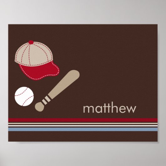 Baseball Fan Personalized Kid Wall Art ポスター (正面)