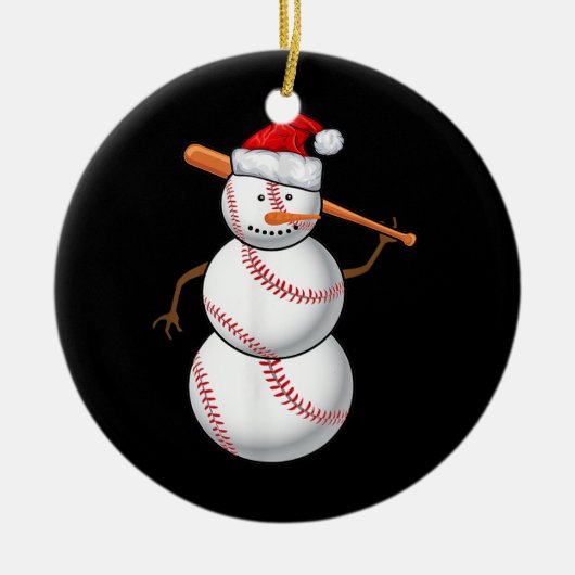 Baseball Fan Snowman Funny Christmas For men セラミックオーナメント (正面)