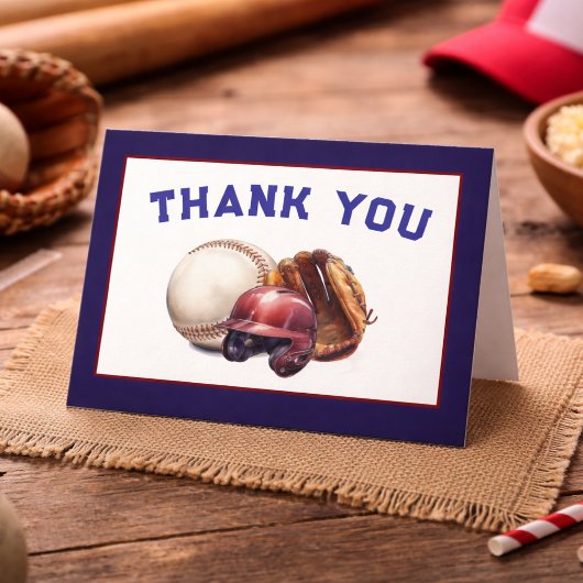 Baseball First Year Down 1st Birthday サンキューカード