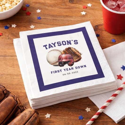 Baseball First Year Down 1st Birthday スタンダードカクテルナプキン