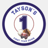 Baseball First Year Down 1st Birthday ラウンドシール (正面)