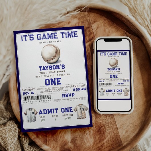 Baseball First Year Down 1st Birthday  招待状