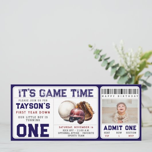 Baseball First Year Down 1st Birthday Ticket 招待状 (スタンド正面)