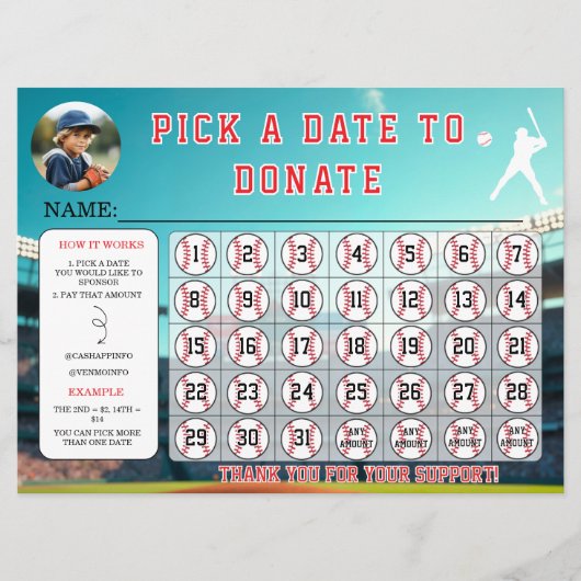 Baseball Fundraiser Calendar Template 招待状 (正面)