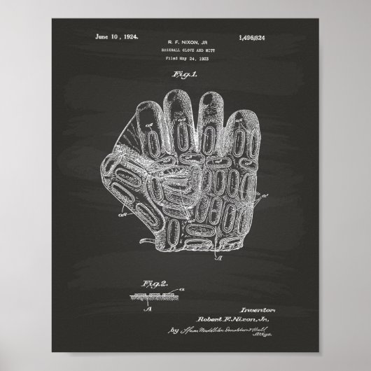Baseball Glove 1924 Patent Art - Chalkboard ポスター (正面)