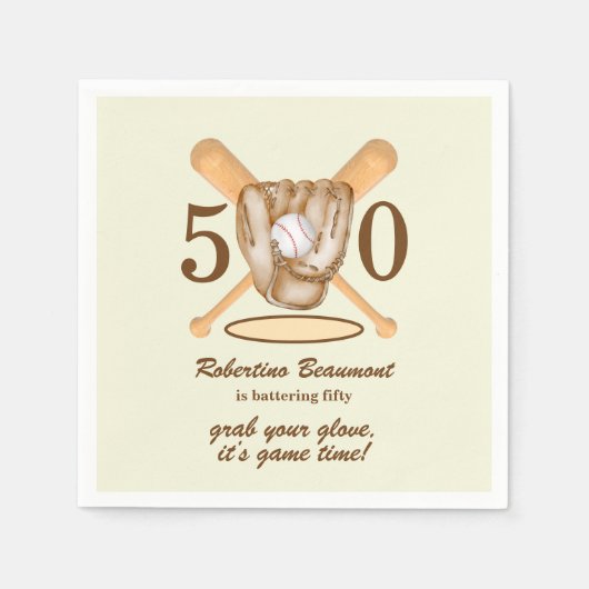 Baseball Glove Bats Themed Men's 50th Birthday スタンダードカクテルナプキン (正面)
