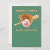 Baseball Glove Batting Fifty Men's 50th Birthday 招待状 (裏面)