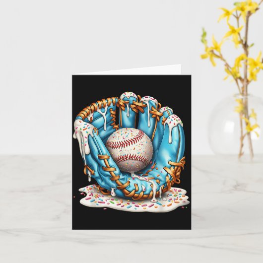 Baseball Glove Ice Cream Drip With Sprinkles Men B カード (黄色い花)