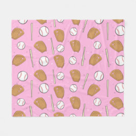Baseball - Gloves, Balls & Bats on Pink Background フリースブランケット