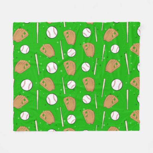 Baseball - Gloves, Balls & Bats Seamless Pattern フリースブランケット (正面(横))