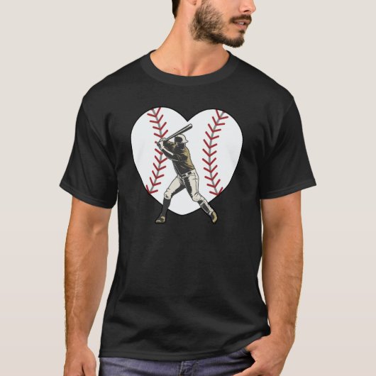 Baseball Heart Batter Hitter Baseball Player Fan C Tシャツ (正面)
