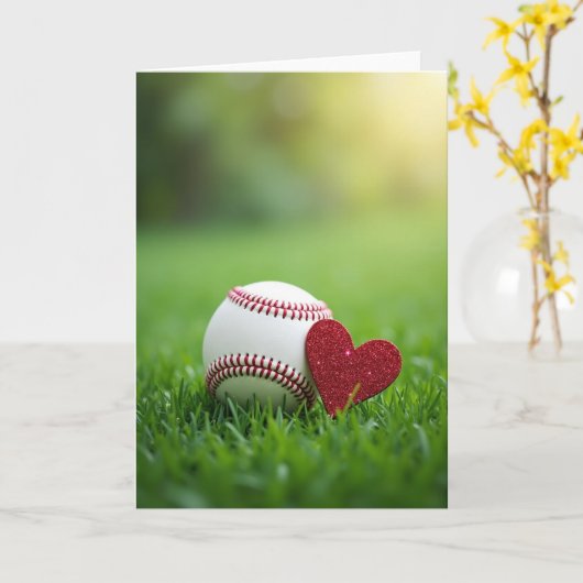 Baseball Heart Love Greeting Card カード (黄色い花)