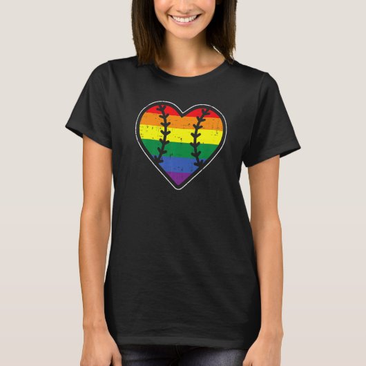Baseball Heart Sport LGBTQ Rainbow Flag Gay Pride  Tシャツ (正面)