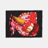 Baseball Heart Valentine Baseball Ice Cream Drip B フリースブランケット (正面(横))