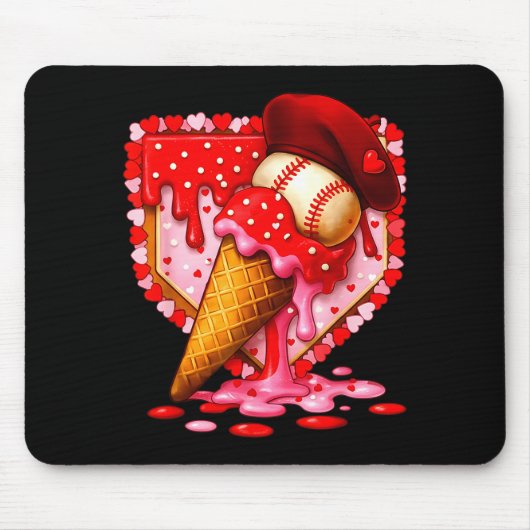 Baseball Heart Valentine Baseball Ice Cream Drip B マウスパッド (正面)