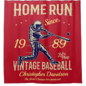 Baseball Home走 Add Your Name Date & Message Red シャワーカーテン (正面)