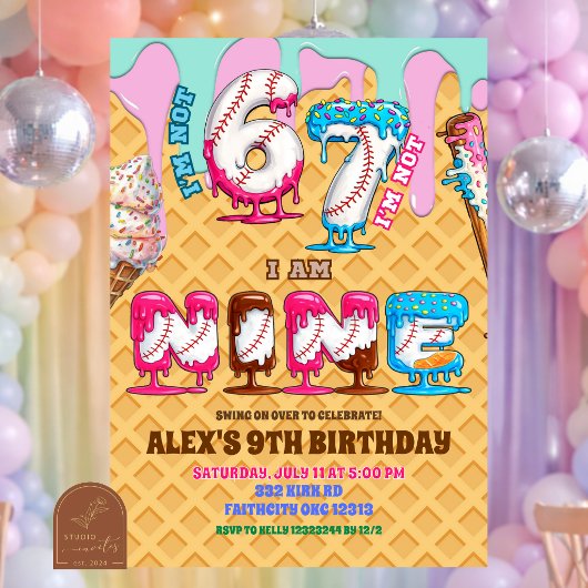 Baseball Ice Ceam Drip Six Seven boy 9th Birt 招待状