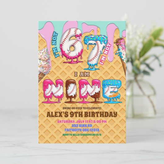 Baseball Ice Ceam Drip Six Seven boy 9th Birt 招待状 (スタンド正面)