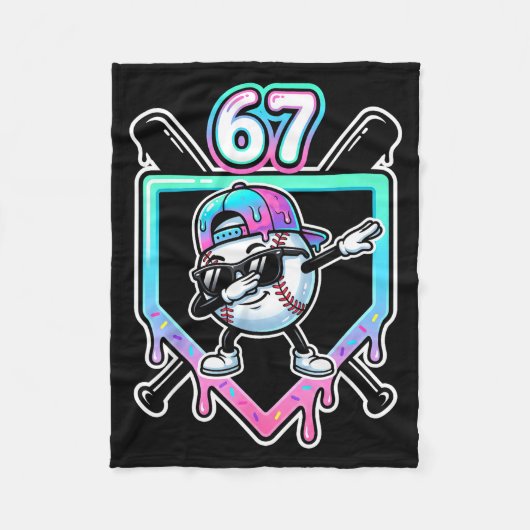 Baseball Ice Cream Drip 67 Player Dabbing Six Seve フリースブランケット (正面)
