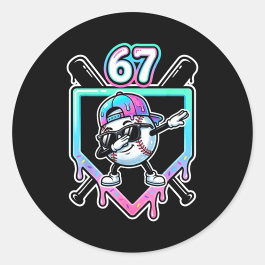 Baseball Ice Cream Drip 67 Player Dabbing Six Seve ラウンドシール (正面)