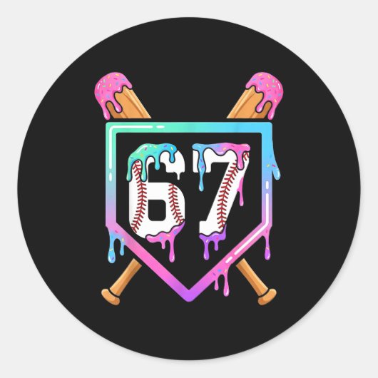 Baseball Ice Cream Drip 67 Player Dabbing Six Seve ラウンドシール (正面)