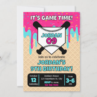Baseball Ice Cream Drip Birthday Invitation カード