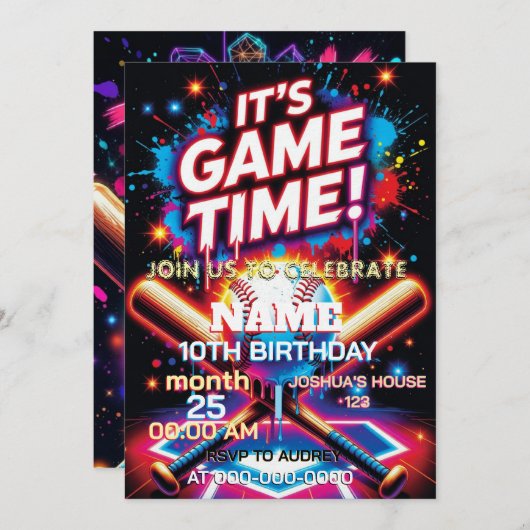 Baseball Ice Cream Drip Birthday Invitation 招待状 (正面/裏面)