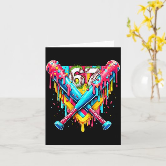 Baseball Ice Cream Drip Number 67 Player 67th Birt カード (黄色い花)