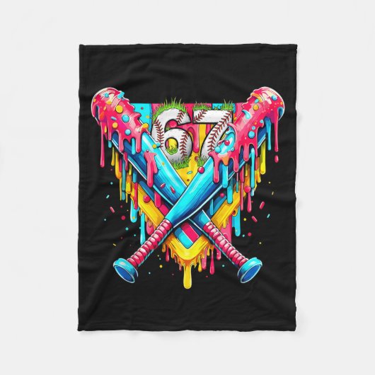 Baseball Ice Cream Drip Number 67 Player 67th Birt フリースブランケット (正面)