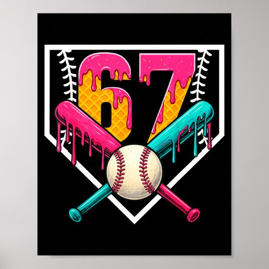Baseball Ice Cream Drip Number 67 Player 67th Birt ポスター (正面)
