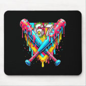 Baseball Ice Cream Drip Number 67 Player 67th Birt マウスパッド (正面)