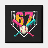 Baseball Ice Cream Drip Number 67 Player 67th Birt マグネット (正面)