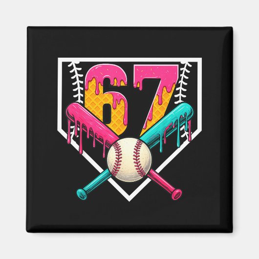 Baseball Ice Cream Drip Number 67 Player 67th Birt マグネット (正面)