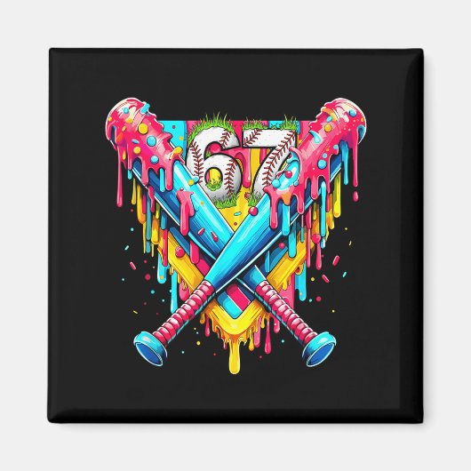 Baseball Ice Cream Drip Number 67 Player 67th Birt マグネット (正面)