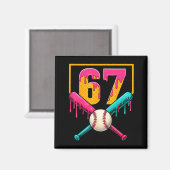 Baseball Ice Cream Drip Number 67 Player 67th Birt マグネット (正面/裏面)