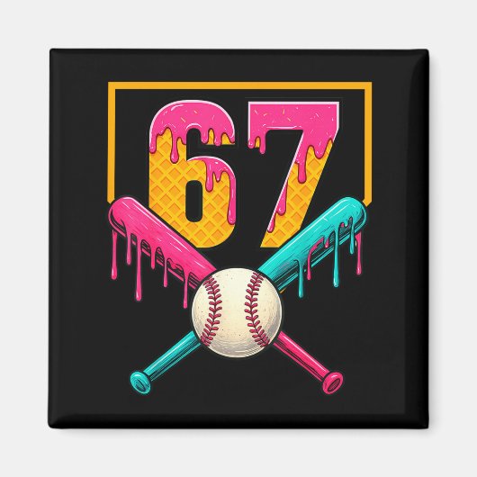 Baseball Ice Cream Drip Number 67 Player 67th Birt マグネット (正面)
