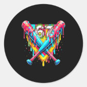 Baseball Ice Cream Drip Number 67 Player 67th Birt ラウンドシール (正面)