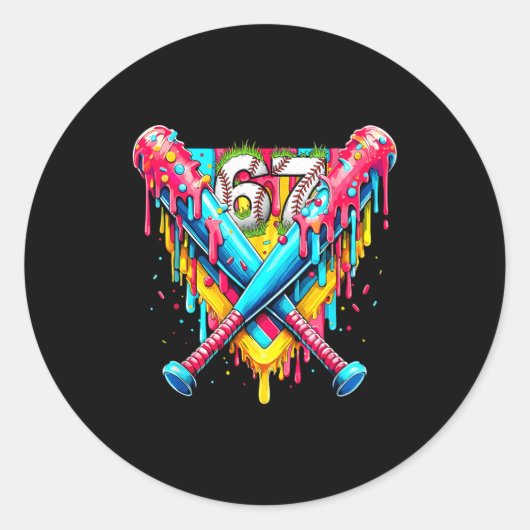 Baseball Ice Cream Drip Number 67 Player 67th Birt ラウンドシール (正面)