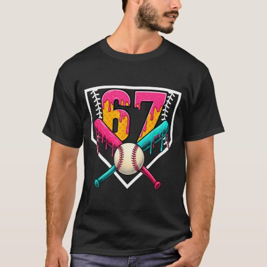 Baseball Ice Cream Drip Number 67 Player 67th Birt Tシャツ (正面)