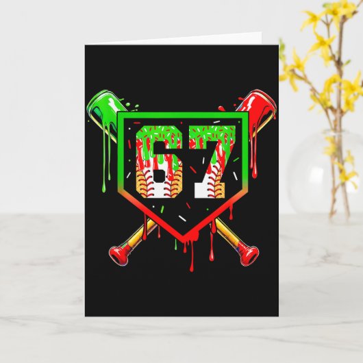 Baseball Ice Cream Drip Number 67 Player 6 7 Chris カード (黄色い花)