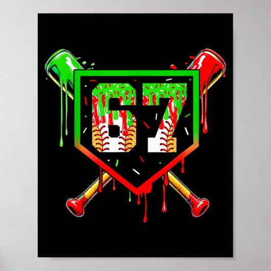 Baseball Ice Cream Drip Number 67 Player 6 7 Chris ポスター (正面)